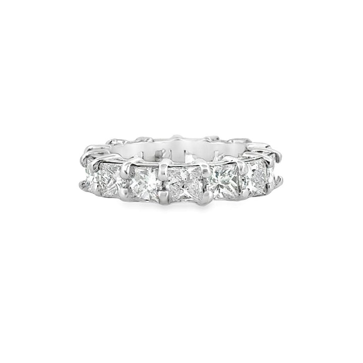 5.25 CTW Princess Cut Diamond Eternity Band – 18K White Gold, 4.3mm Wide