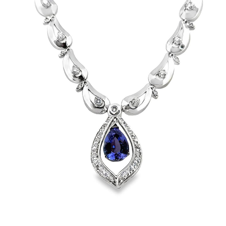 3.00 CT Pear Tanzanite & 2.76 CTW Diamond 14K White Gold Necklace