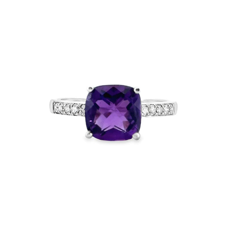 Cushion Cut Amethyst and 0.15 CTW Diamond Ring in 14K White Gold