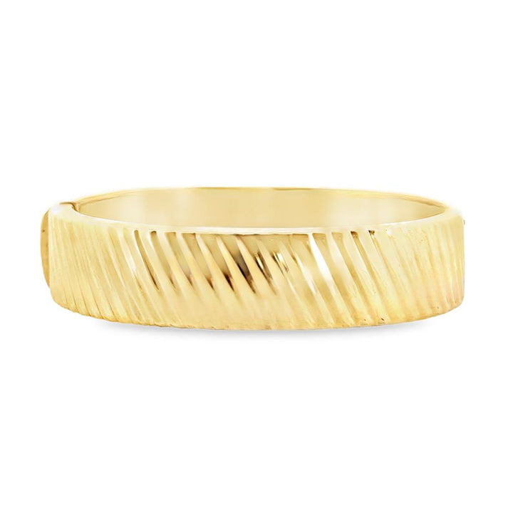 14K Yellow Gold Diagonal Texture Hinge Bangle Bracelet