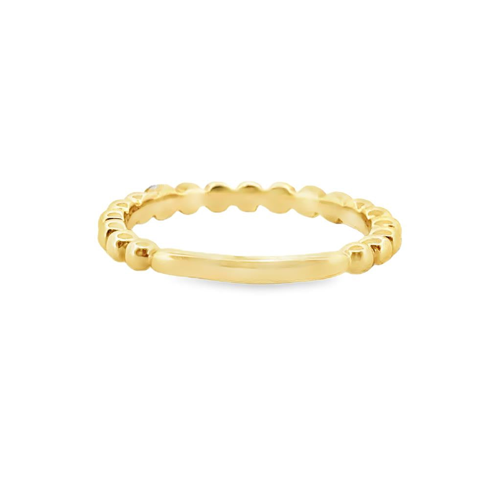 14K Yellow Gold Beaded Stacking Ring with Diamond Accent