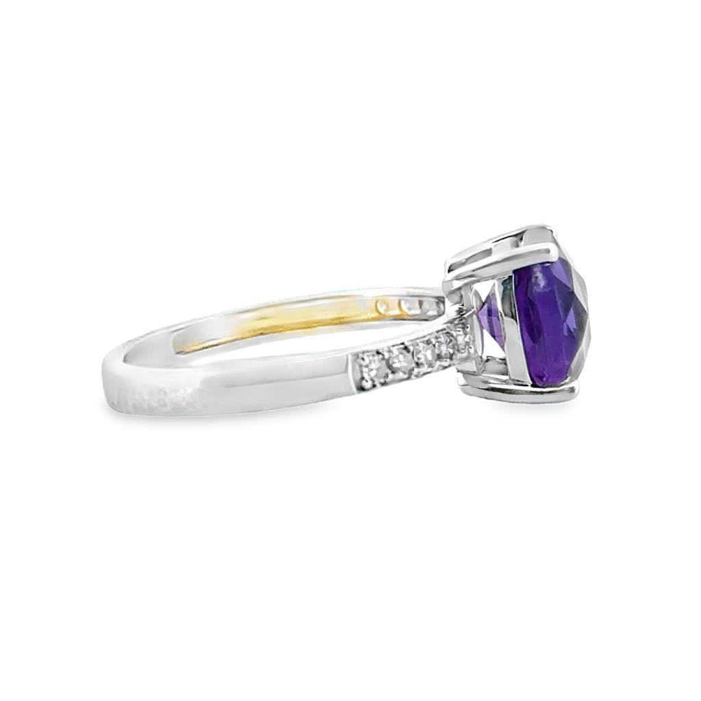 Cushion Cut Amethyst and 0.15 CTW Diamond Ring in 14K White Gold