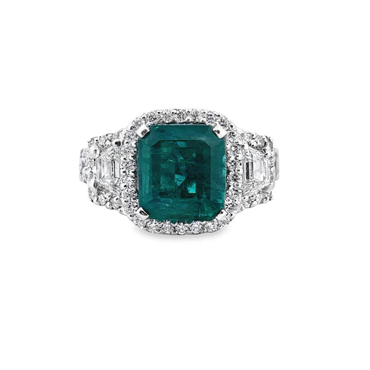 3.00 CT Emerald Ring with 1.42 CT Diamonds in 14K White Gold