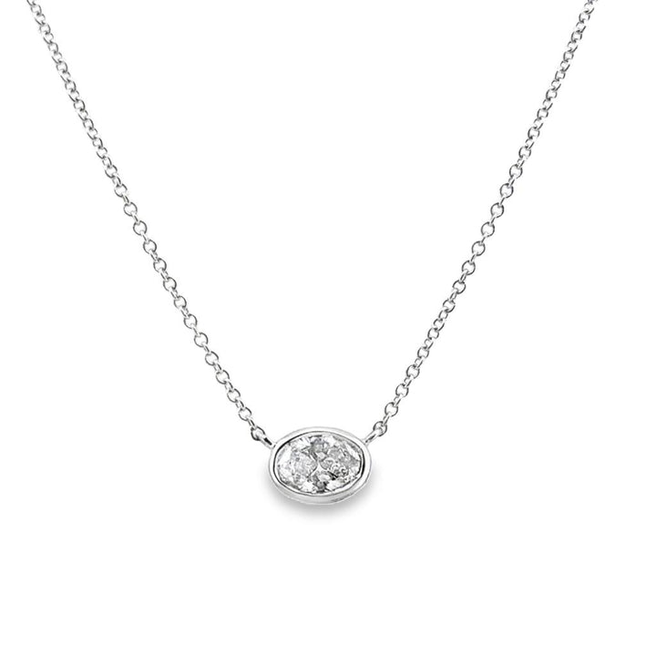 0.50 CT Oval Diamond Bezel Set Pendant Necklace in 18K White Gold