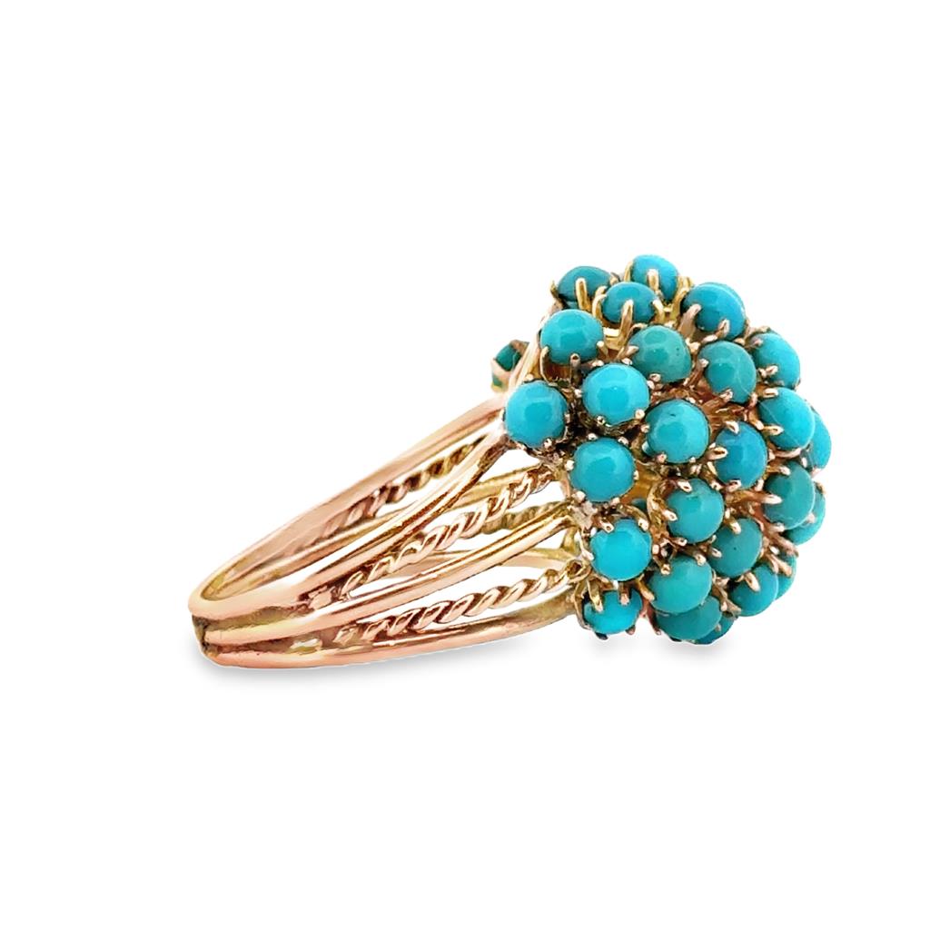 14K Yellow Gold Turquoise Cluster Ring, Size 7