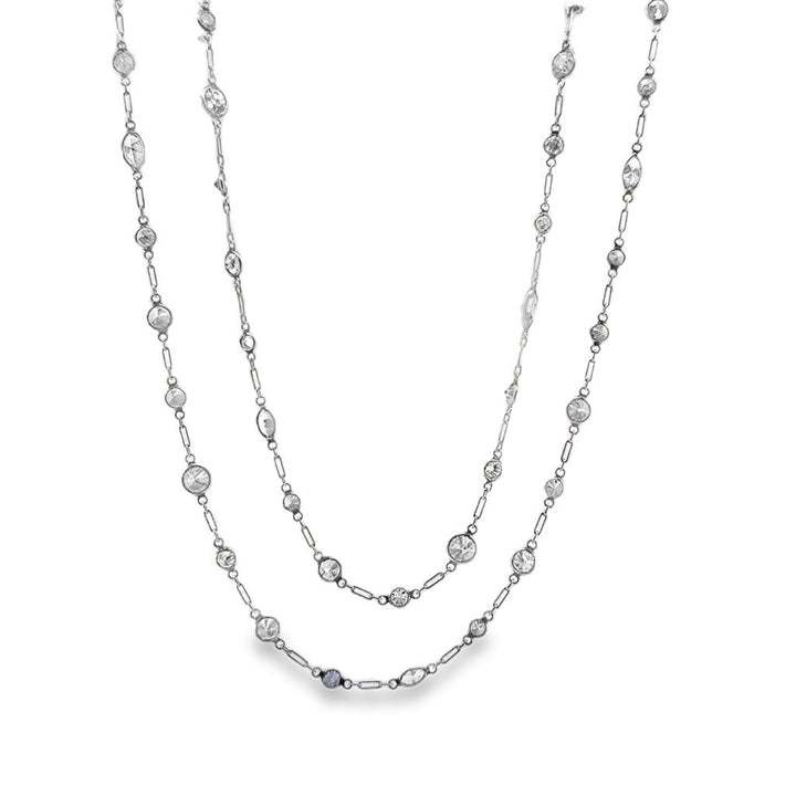 15 CTW Round and Marquise Diamond Handmade Platinum Chain Necklace, 44"