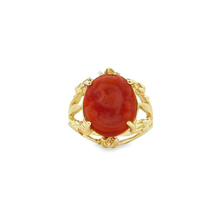 14K Yellow Gold Carved Coral Ring