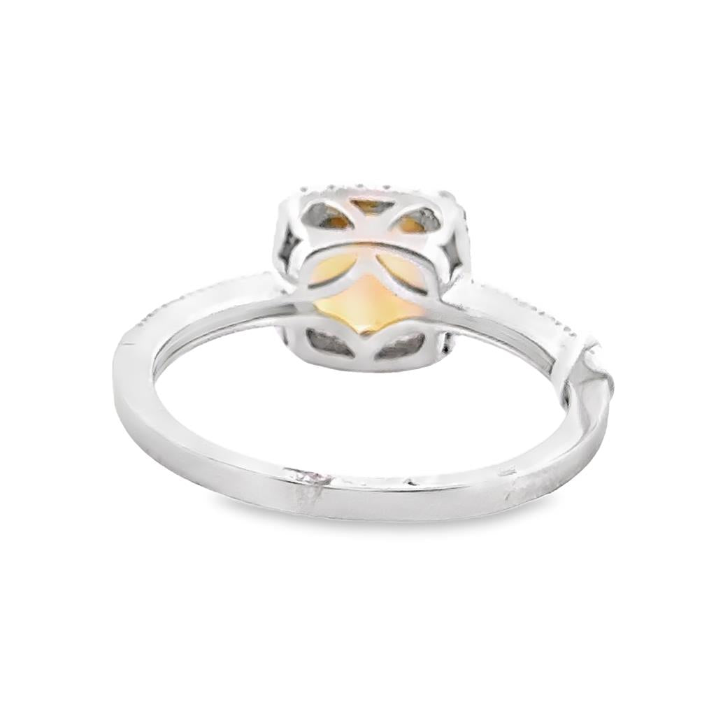 1.38 CT Cushion Citrine and 0.13 CTW Diamond Ring in 14K White Gold