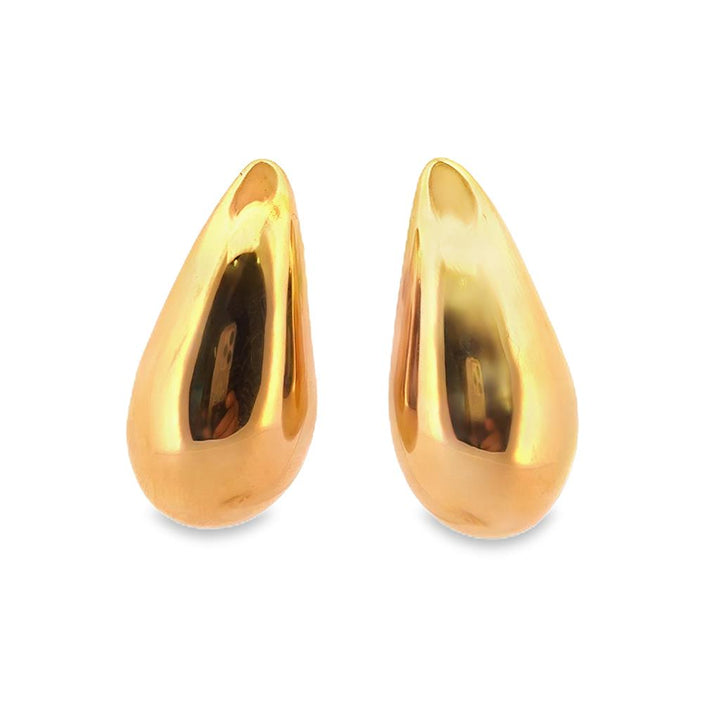 14K Yellow Gold Puff Tear Drop Earrings, 1" Long