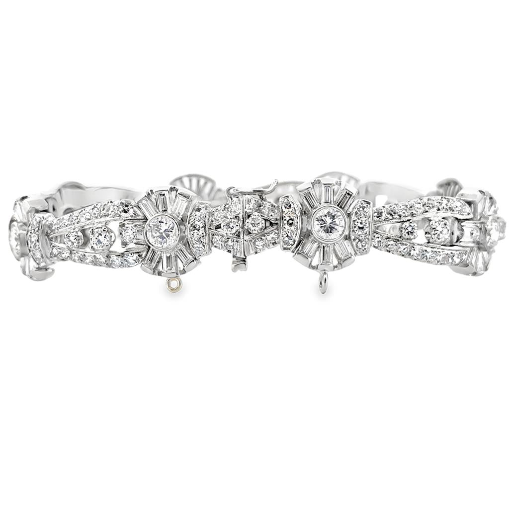 7.05 CTW Round Diamond Vintage Platinum Bracelet with Intricate Design