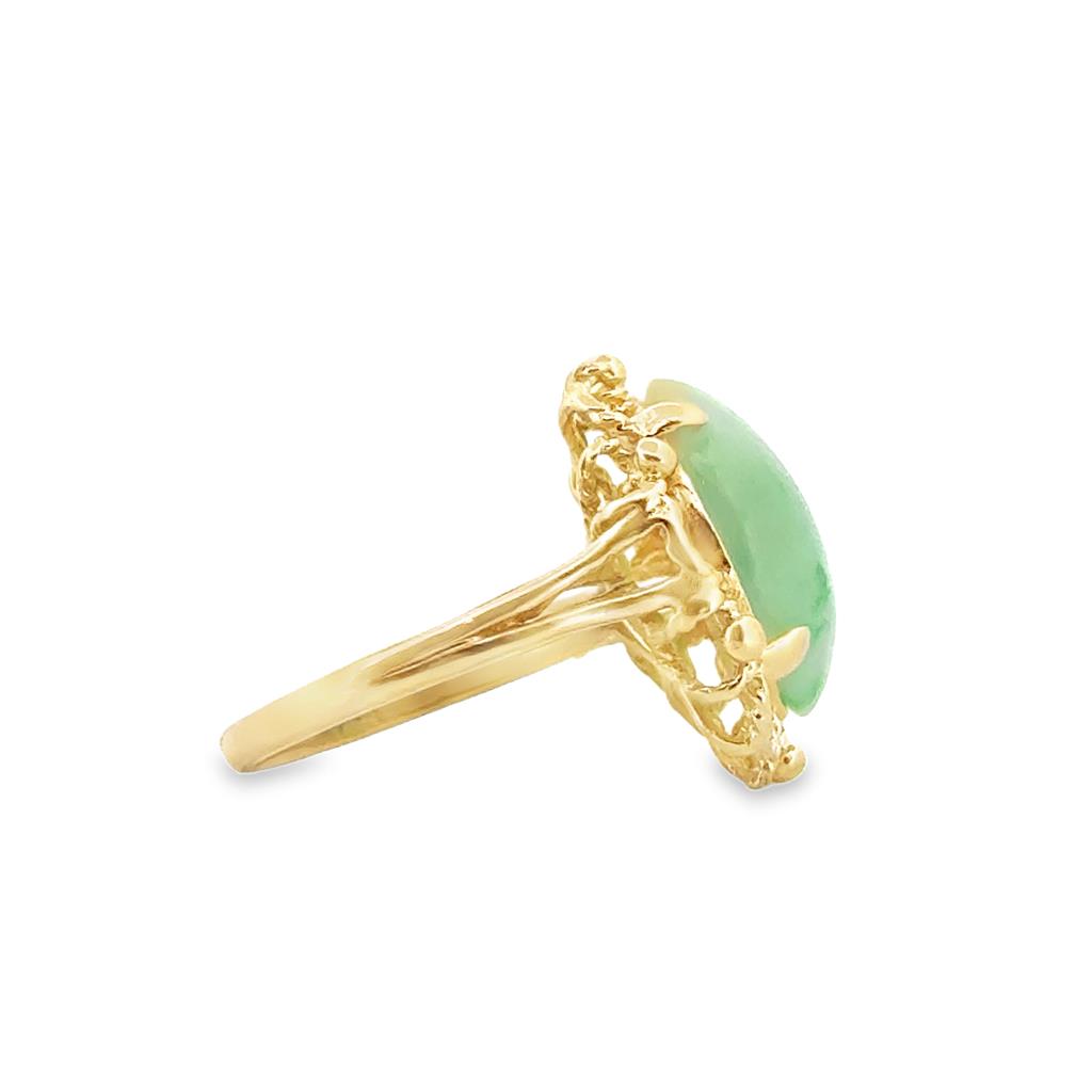 14K Yellow Gold Oval Jade Ring, Size 5 3/4