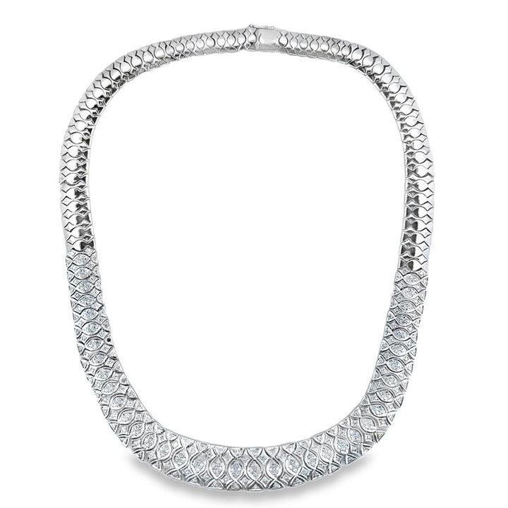 2.50 CTW Diamond 18K White Gold Collar Necklace, 14mm Wide