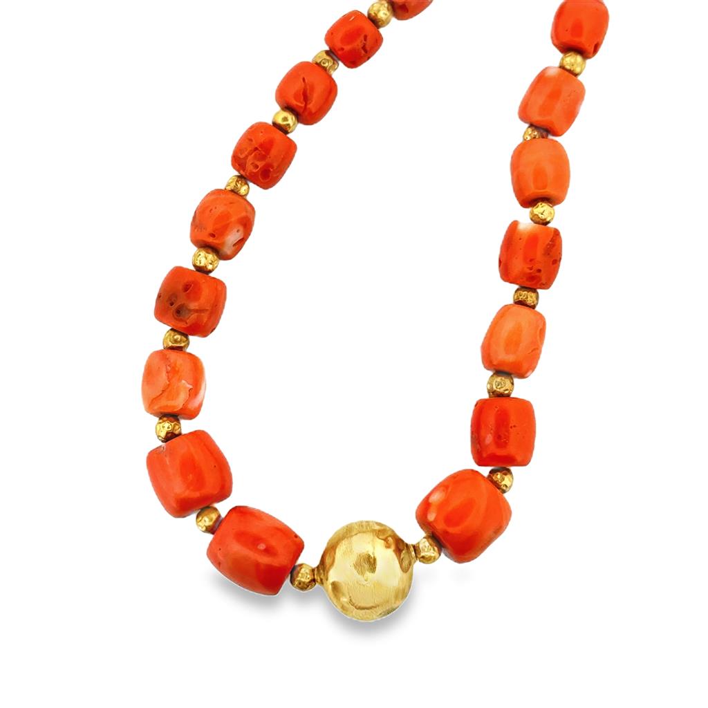 Sal Praschnik 18K Yellow Gold Coral Beaded Necklace