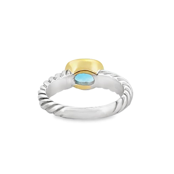 David Yurman Petite Albion Blue Topaz Ring – Sterling Silver & 14K Yellow Gold