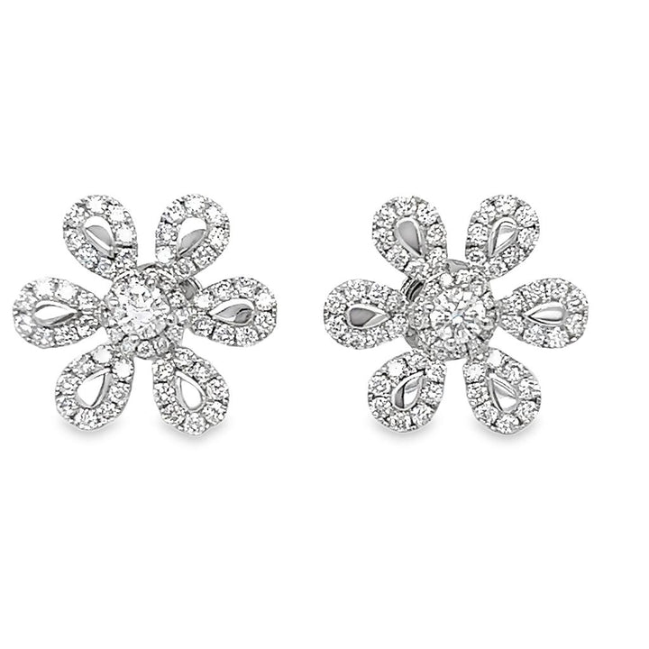 1.03 CTW Diamond 14K White Gold Flower Stud Earrings