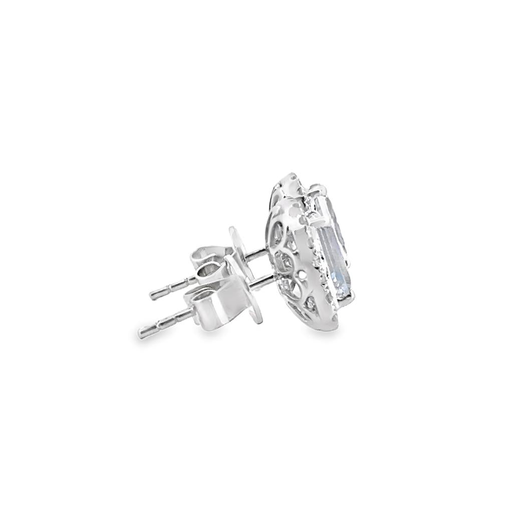 2.00 CTW Aquamarine and 0.42 CTW Diamond 14K White Gold Stud Earrings