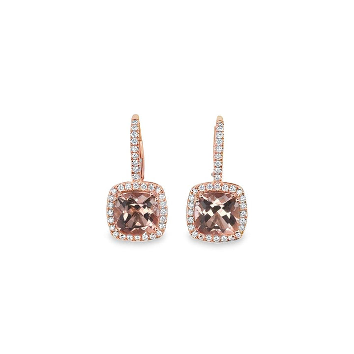 0.62 CTW Round Diamonds & 5.59 CTW Cushion Morganite 14K Rose Gold Earrings