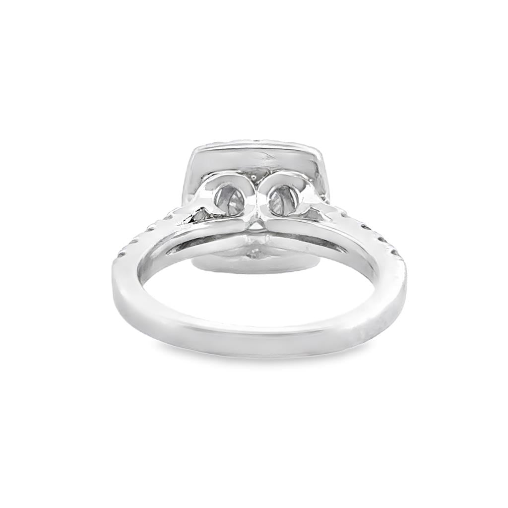 0.76 CT Round Diamond Halo Engagement Ring with 0.65 CTW Accent Diamonds in 14K White Gold