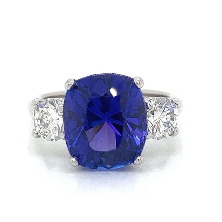 5.97 CT Cushion Tanzanite 1.05 CTW Round Diamonds Platinum Ring