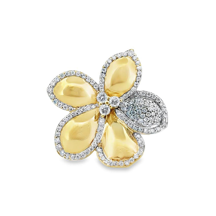 0.65 CTW Round Diamond 18K Yellow Gold Flower Ring