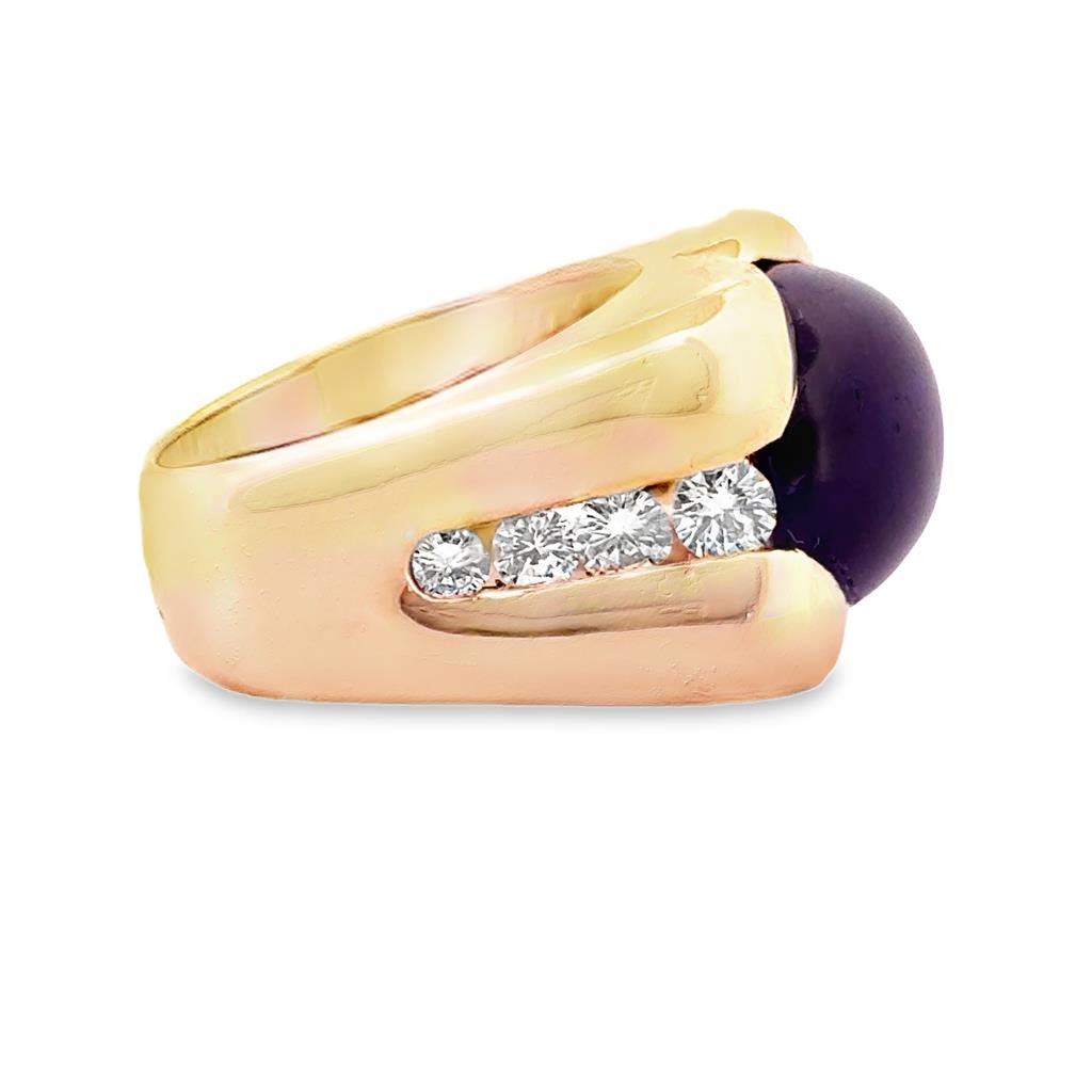 14K Yellow Gold Cabochon Amethyst Ring with Diamond Accents