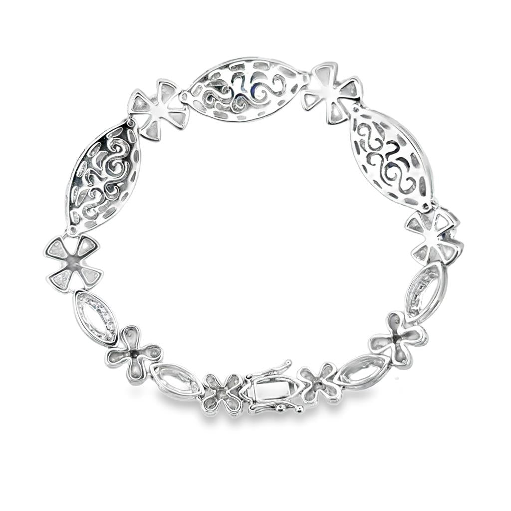 5.00 CTW Oval Sapphire and 1.95 CTW Diamond Floral Bracelet, 18K White Gold