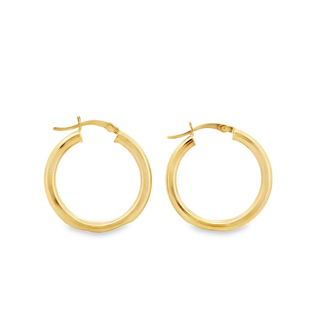 14K Yellow Gold Polished Hoop Earrings, 3mm Wide, 1-Inch Diameter