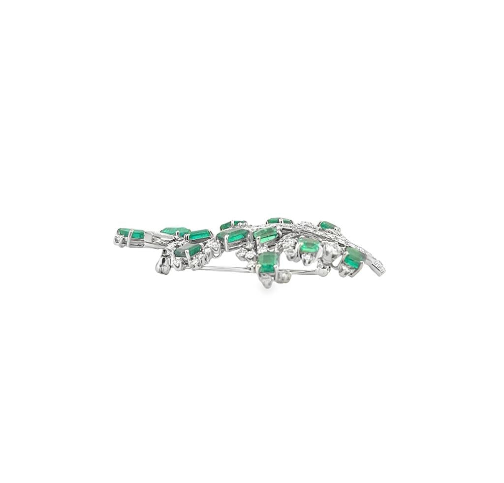 Vintage Platinum Pin with 6.38 CTW Diamonds and 9.75 CTW Emerald-Cut Emeralds