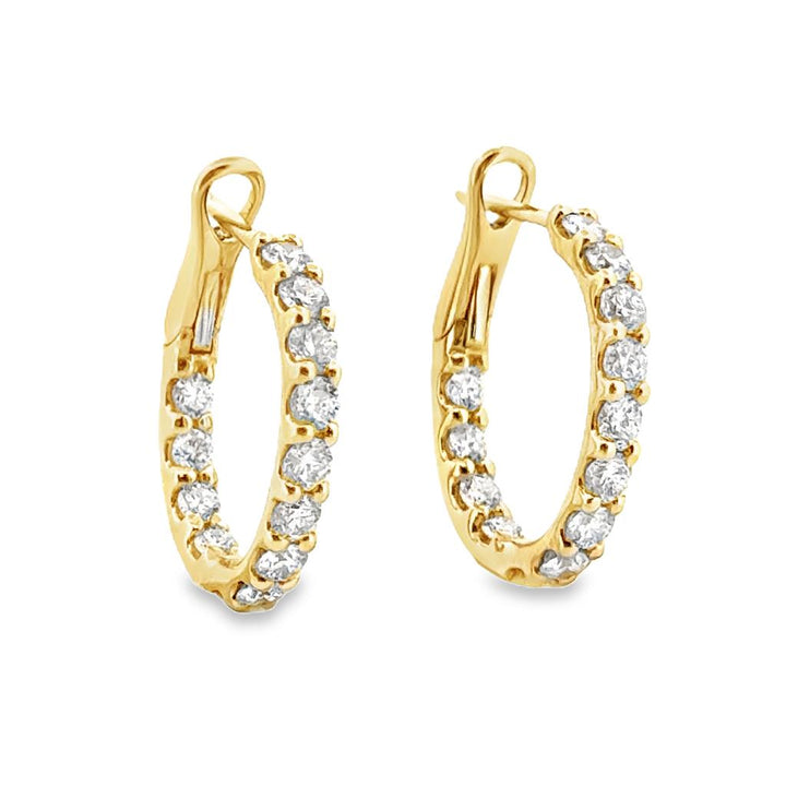 1.12 CT Diamond 14K Yellow Gold Oval In/Out Hoop Earrings