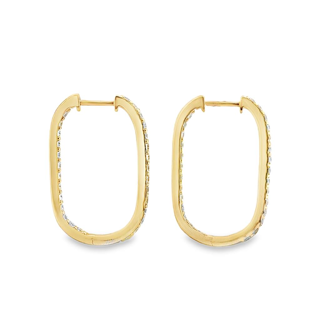 1.23 CT Round Brilliant Diamond Paperclip Style Inside Out Hoop Earrings in 14K Yellow Gold