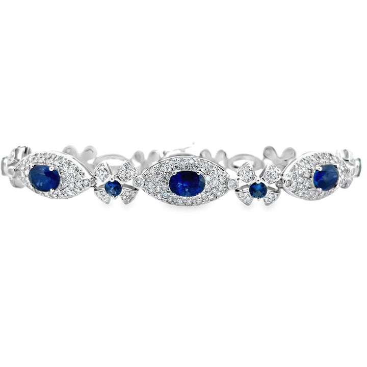 5.00 CTW Oval Sapphire and 1.95 CTW Diamond Floral Bracelet, 18K White Gold