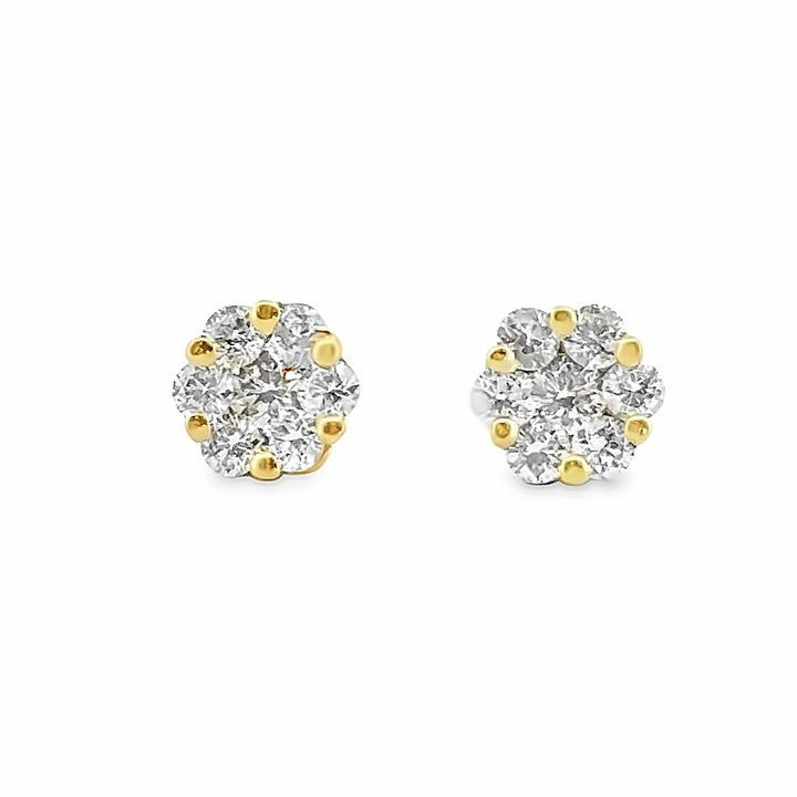 0.60 CTW Diamond Cluster Stud Earrings in 18K Yellow Gold