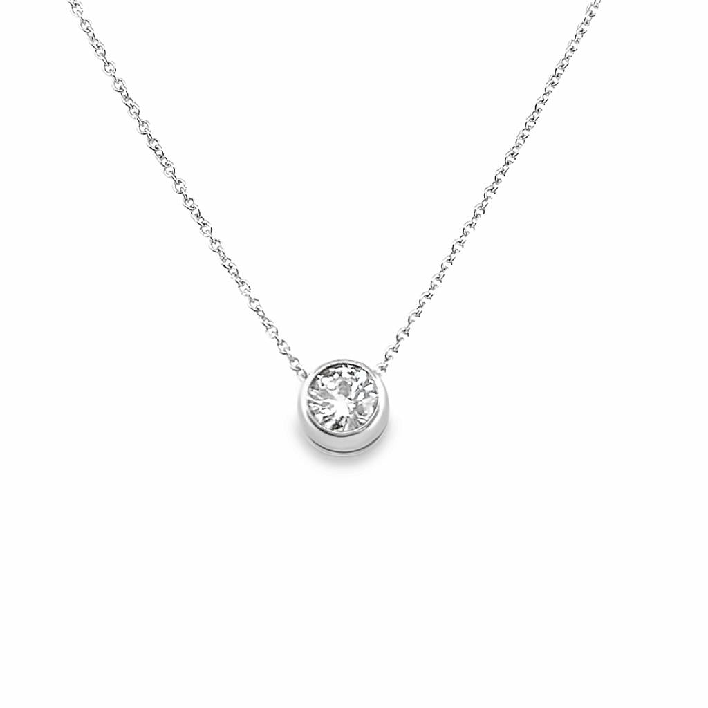 0.65 CTW Bezel Set Diamond Pendant Necklace in 14K White Gold