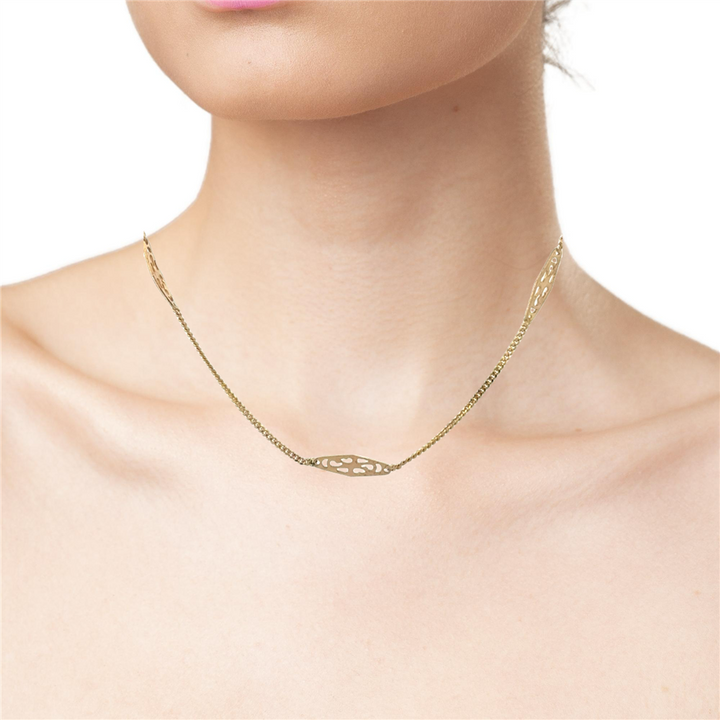 14K Yellow Gold Filigree Bar Chain Necklace – 15"