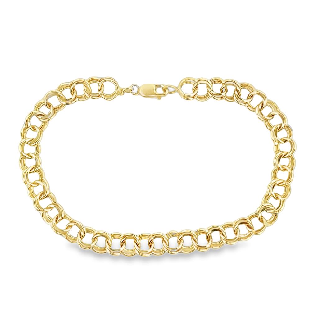 14K Yellow Gold Double Link Charm Bracelet – 6mm Wide