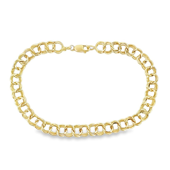 14K Yellow Gold Double Link Charm Bracelet – 5mm Wide