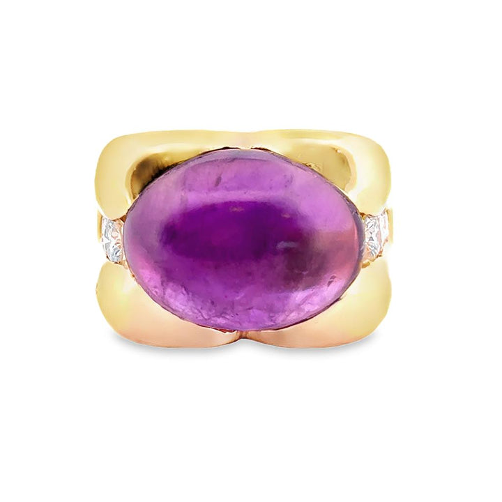 14K Yellow Gold Cabochon Amethyst Ring with Diamond Accents