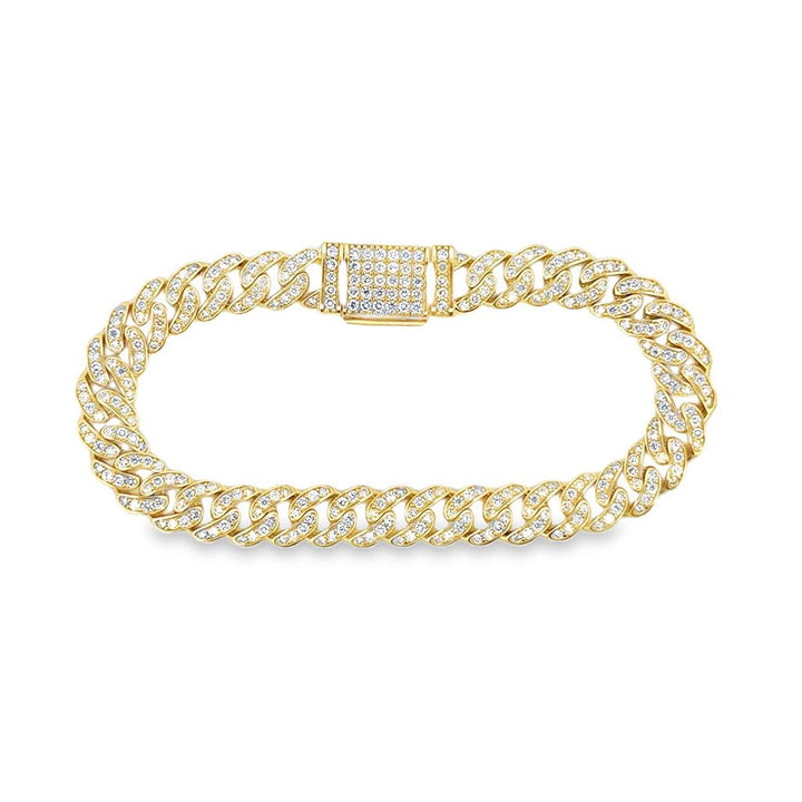 3.20 CTW Diamond Curb Chain Bracelet 14K Yellow Gold – 7.5mm Wide, 7" Long