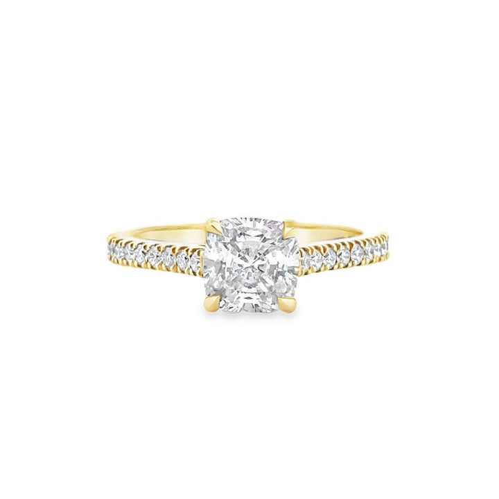 0.41 CTW Round Diamonds 18K Yellow Gold Four Prong Micro Pave Engagement Ring