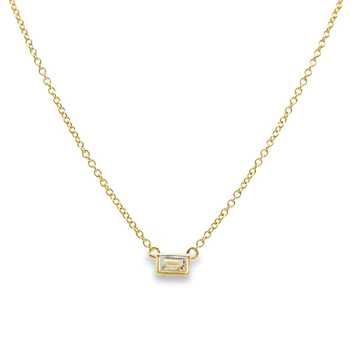 0.11 CT Baguette Diamond Pendant Necklace, 14K Yellow Gold