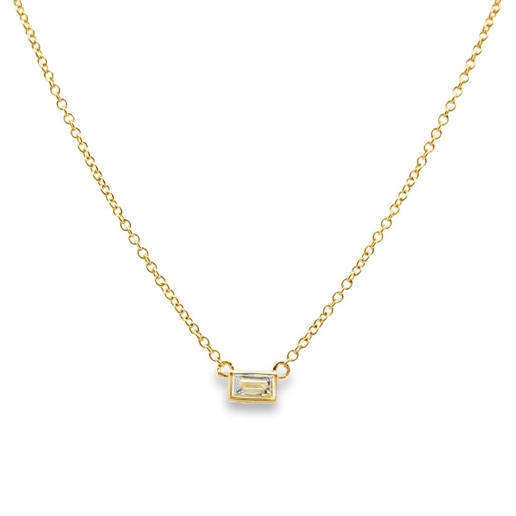 0.11 CT Baguette Diamond Pendant Necklace, 14K Yellow Gold