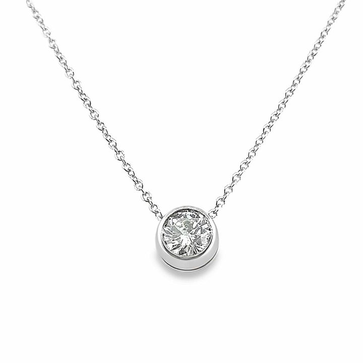 0.65 CTW Bezel Set Diamond Pendant Necklace in 14K White Gold