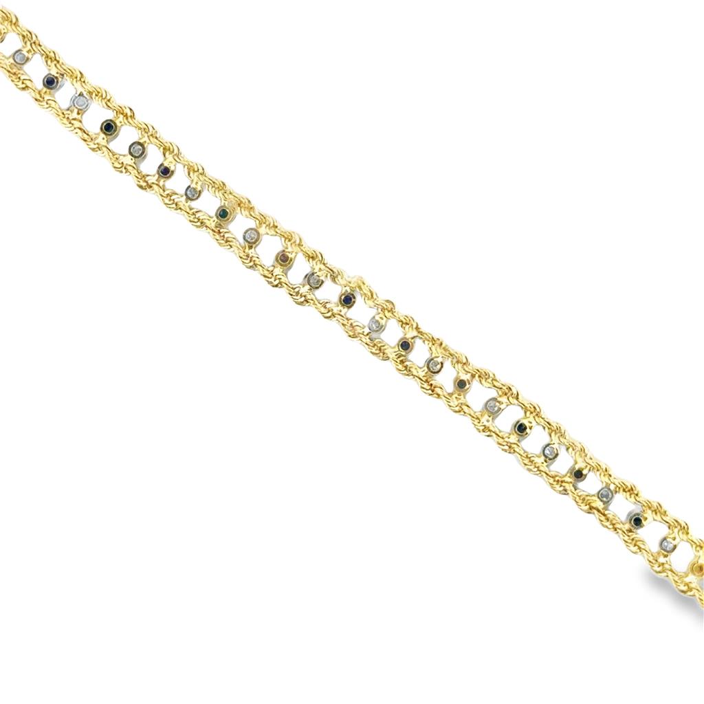 0.75 CTW Diamond & Sapphire Rope Chain Bracelet 14K Yellow Gold