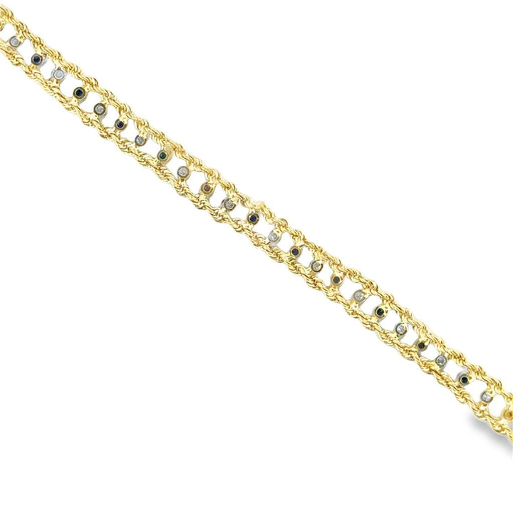 0.75 CTW Diamond & Sapphire Rope Chain Bracelet 14K Yellow Gold