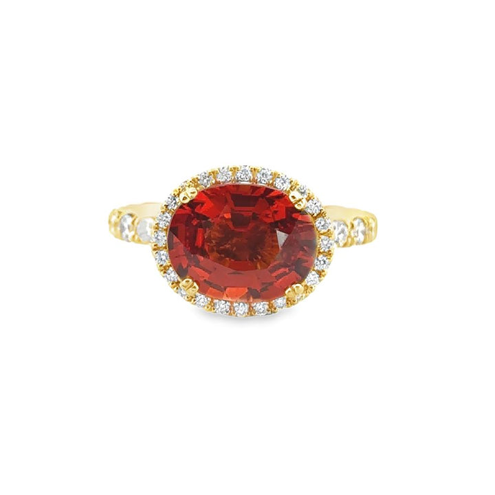 Spessartite Garnet & 0.85 CTW Diamond Halo Ring