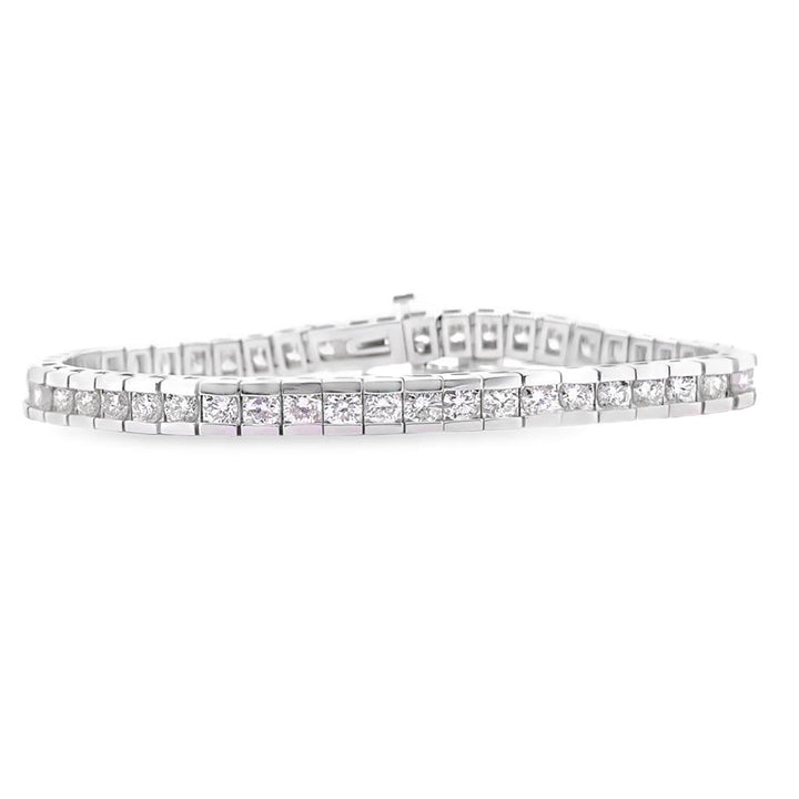 7.25 CT Channel Set Round Brilliant Diamond Bracelet in 14K White Gold