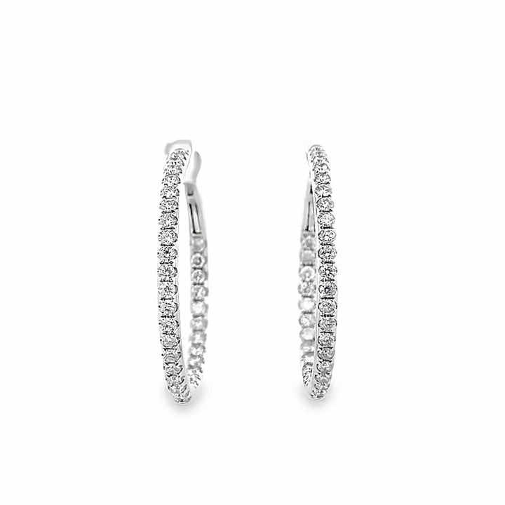 2.21 CTW Diamond 14K White Gold Inside Out Hoop Earrings