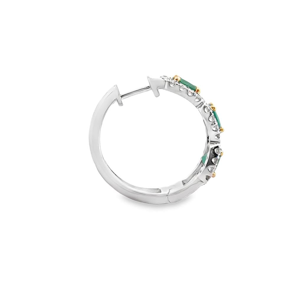 1.82 CTW Emerald and 0.71 CTW Diamond Hoop Earrings in 14K Two Tone Gold