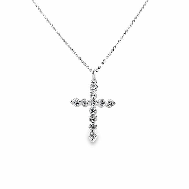 0.77 CTW Round Diamond 14K White Gold 25mm Cross Pendant Necklace