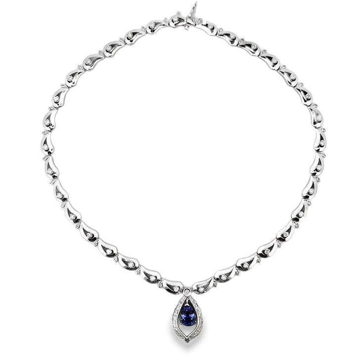 3.00 CT Pear Tanzanite & 2.76 CTW Diamond 14K White Gold Necklace